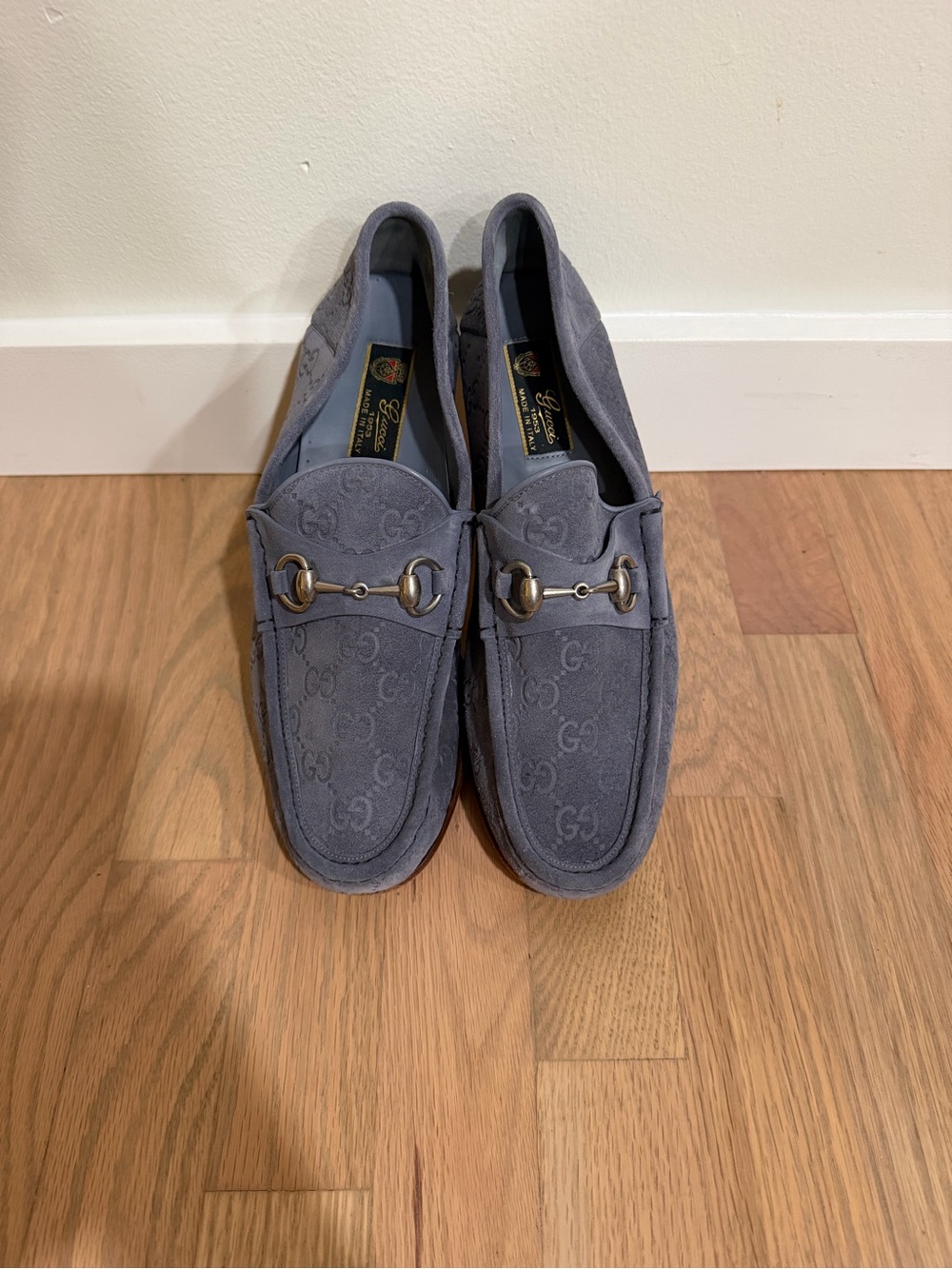 Gucci Blue-Gray Suede Horsebit Loafers